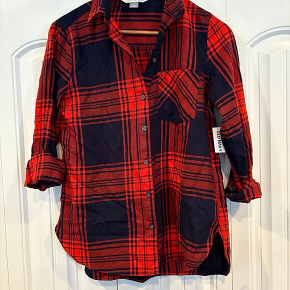 Old Navy Red And Navy‎ Plaid Button Down The Classic Shirt Size Small - Picture 1 of 7